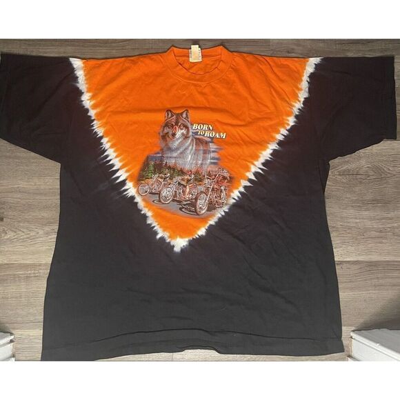 Vtg 90s Cottonnet Tag Men 2XL Born to Roam 3D Motorcycle Wolf T Shirt Black NWOT - Picture 2 of 3